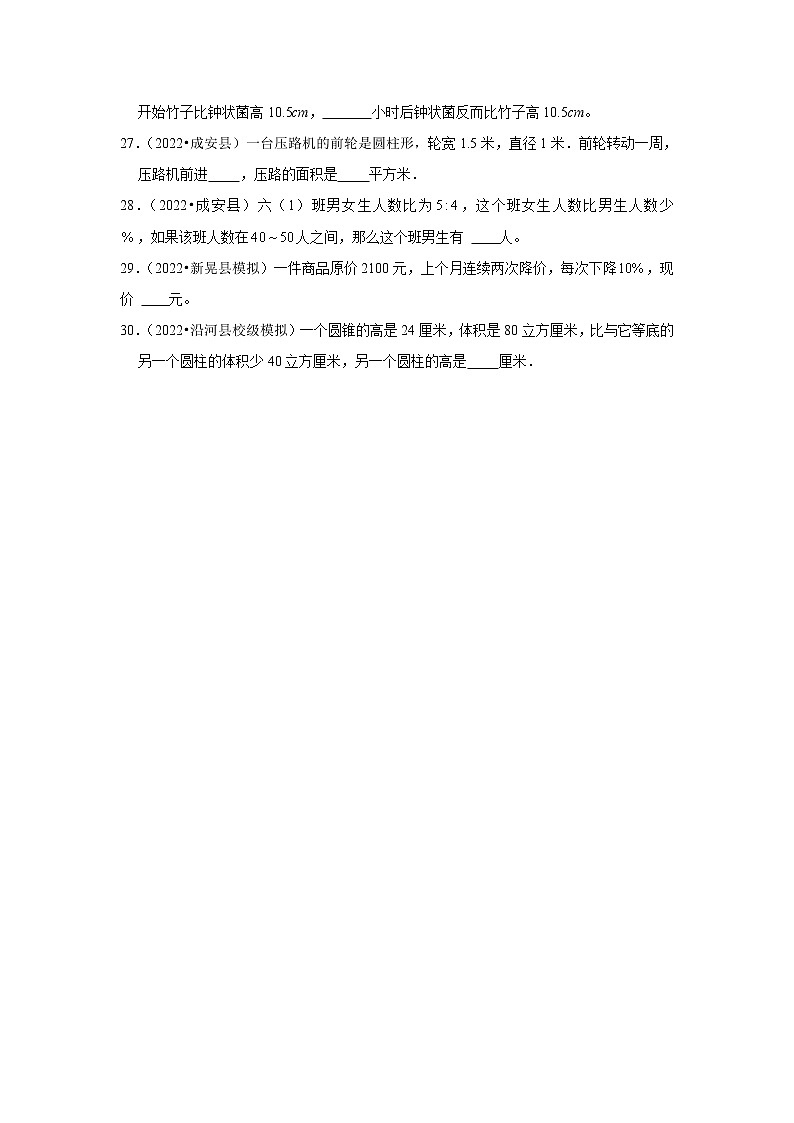 2022年分班考填空题真题演练(专项训练)-小学数学六年级下册人教版第3页