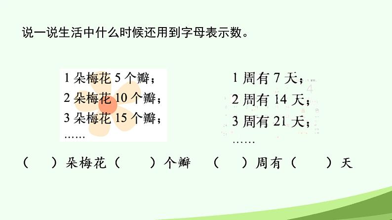 北师大版四年级数学下册《用字母表示数》配套资料 课件05