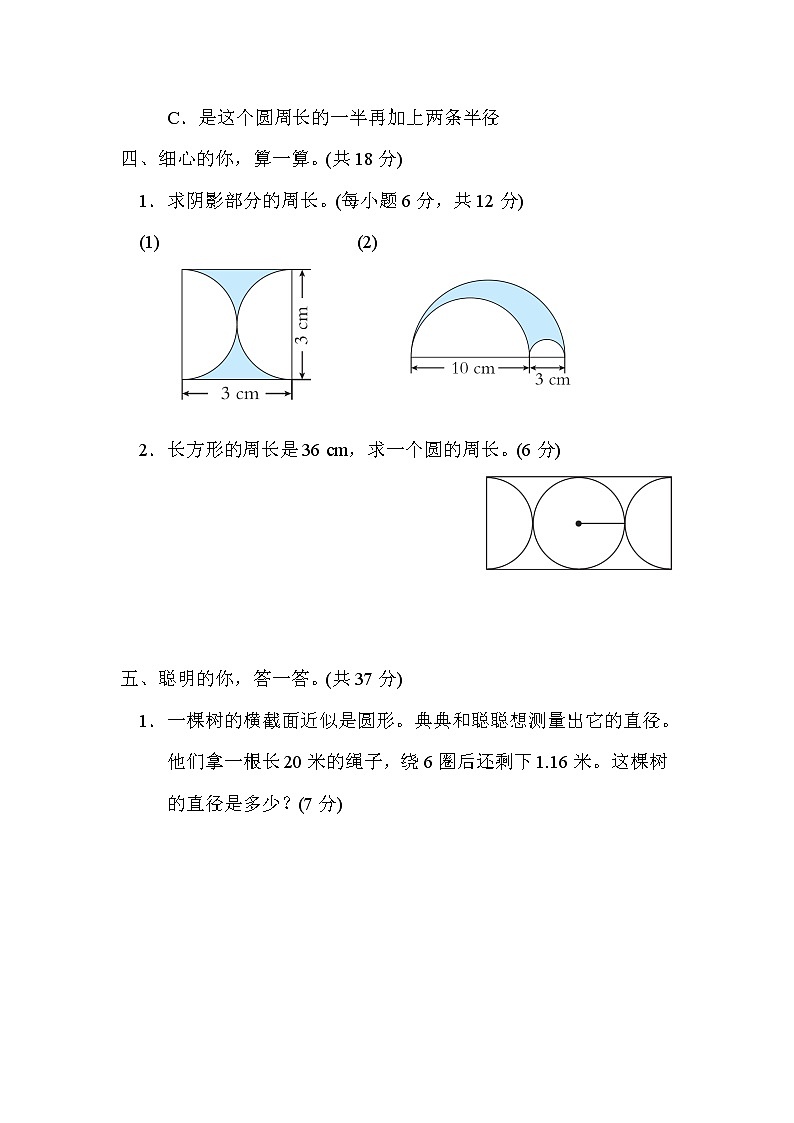 人教版六年级数学上册期末复习专题--知识核心考点8.圆的周长计算及实际应用第3页