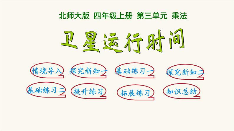 北师大版四年级数学上册第3单元4.3.1卫星运行时间课件第2页
