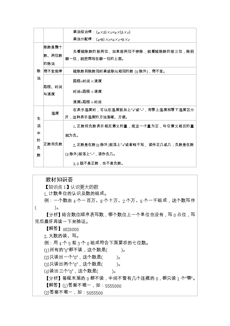 北师大版四年级数学上册总复习课时教案02