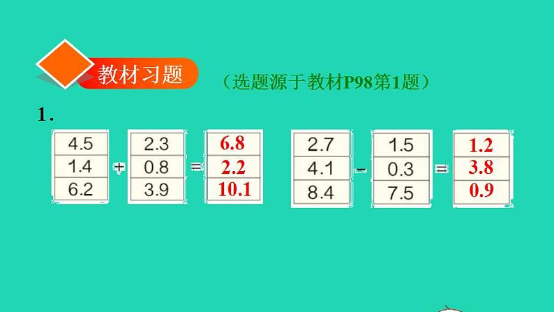2022三年级数学下册第7单元小数的初步认识第3课时简单的小数加减法习题课件新人教版02
