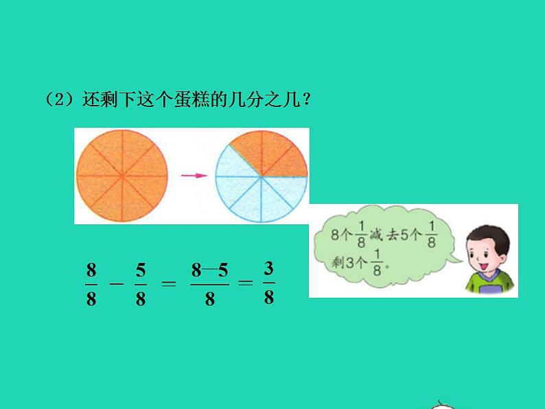 2022三年级数学下册第8单元分数的初步认识第5课时简单分数加减法二授课课件冀教版第6页