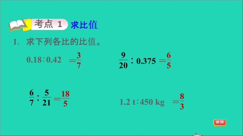 2022六年级数学下册第6单元总复习专题一数与代数第6课时比和比例求比值化简比和解比例习题课件新人教版03