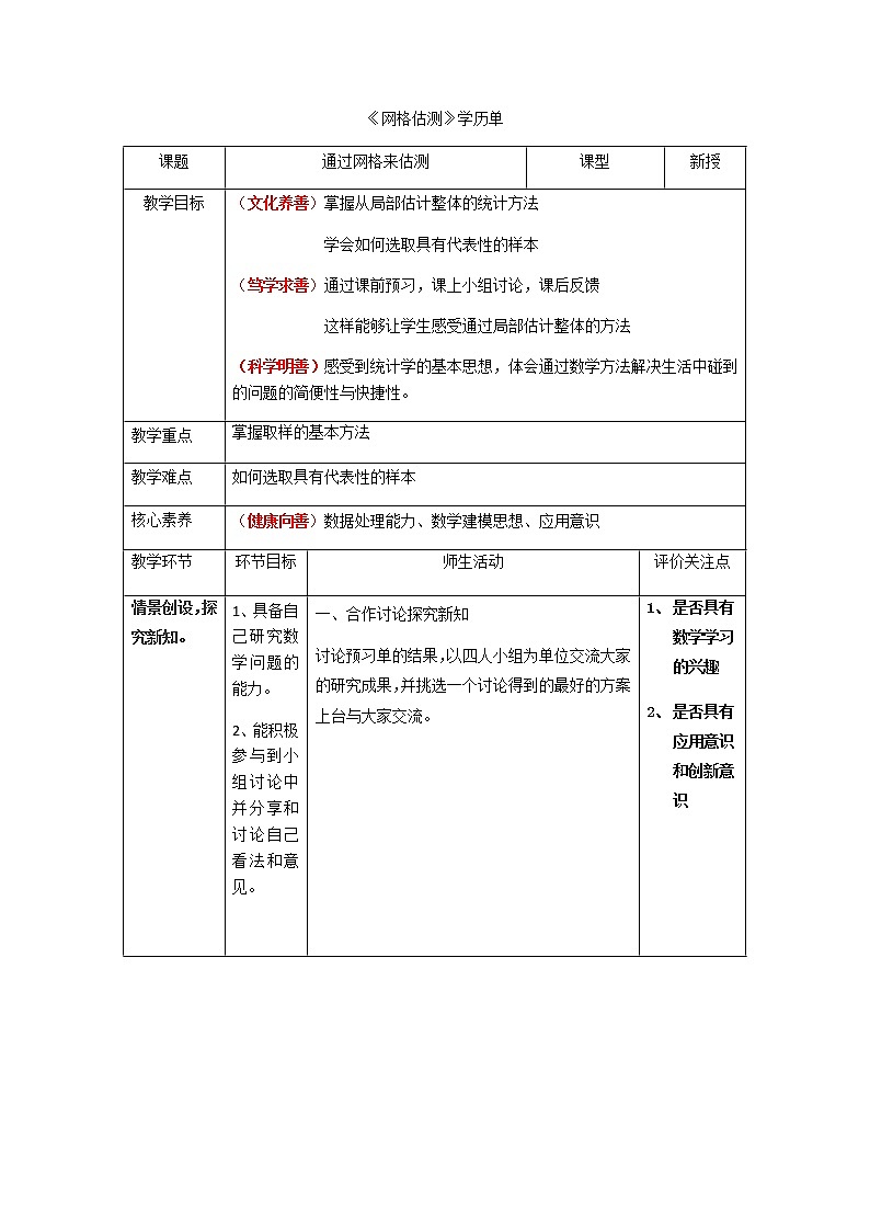 四年级上册数学教案-6.5 整理与提高(数学广场-通过网格来估测)▏沪教版01