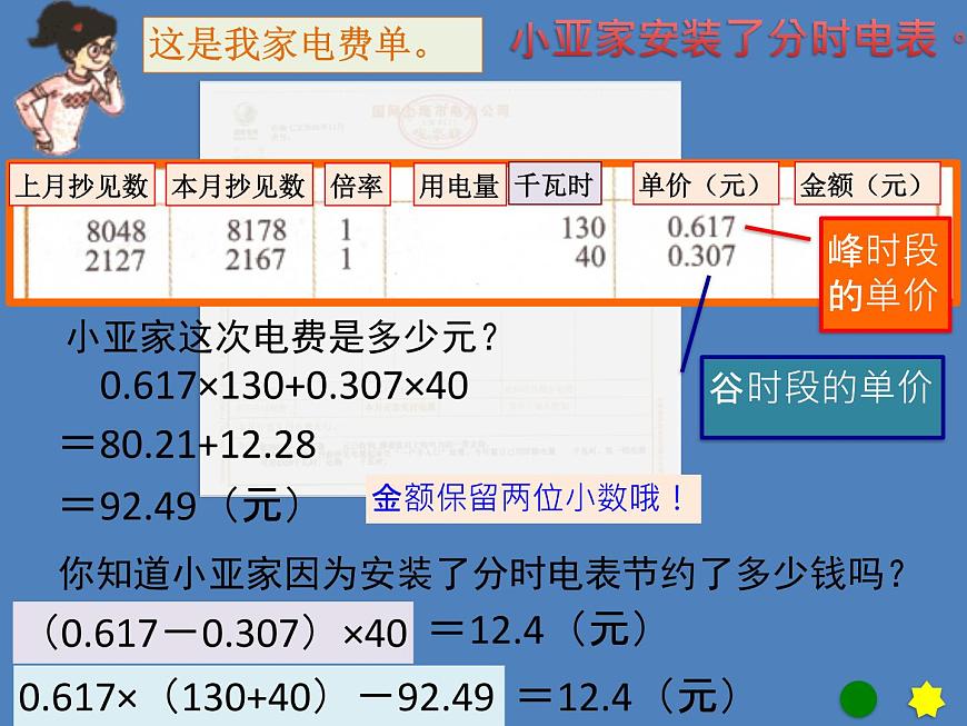 五年級上冊數(shù)學(xué)課件-6.2  小數(shù)應(yīng)用-水、電、天然氣的費(fèi)用  ▏滬教版 (共16張PPT)第4頁