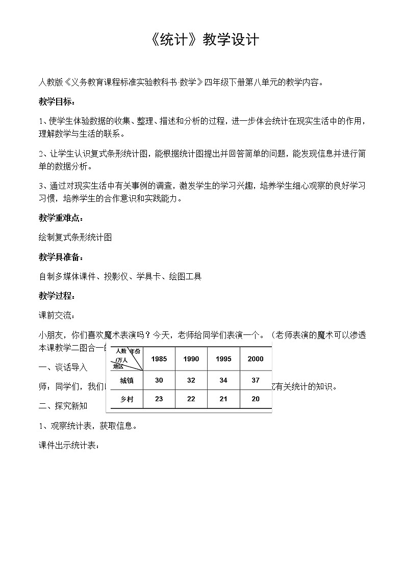 四年级数学下册教案-8.2复式条形统计图10-人教版第1页