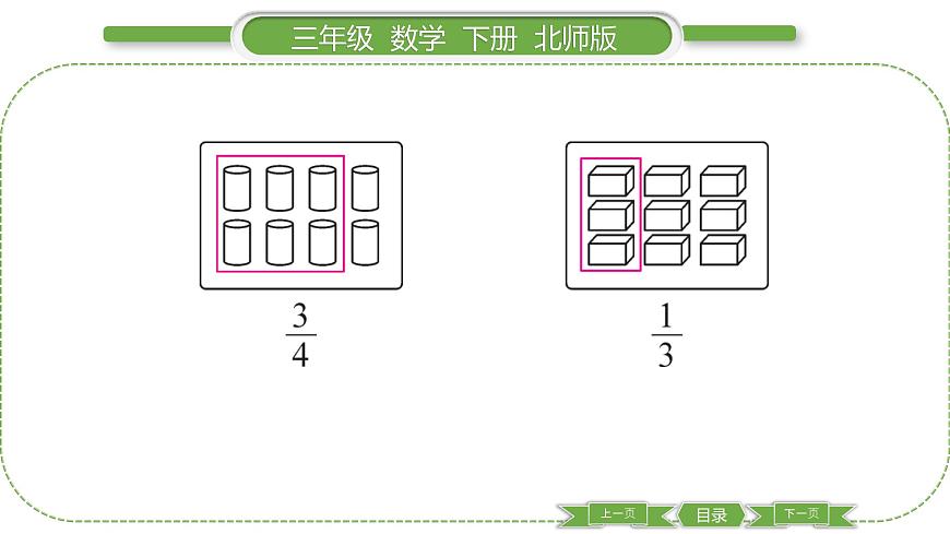 北師大版三年級(jí)數(shù)學(xué)下第六單元認(rèn)識(shí)分?jǐn)?shù)第 ７ 課時(shí)　 練習(xí)五(１)習(xí)題課件第3頁