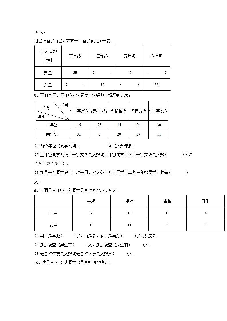 【同步分层作业】苏教版数学五年级上册课时练 6.1《复式统计表》(同步练习含答案)第3页
