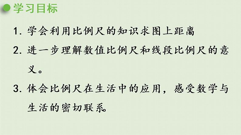 数学青岛六(下)课件 第四单元 快乐足球—比例尺 第3课时 根据比例尺和实际距离求图上距离第2页