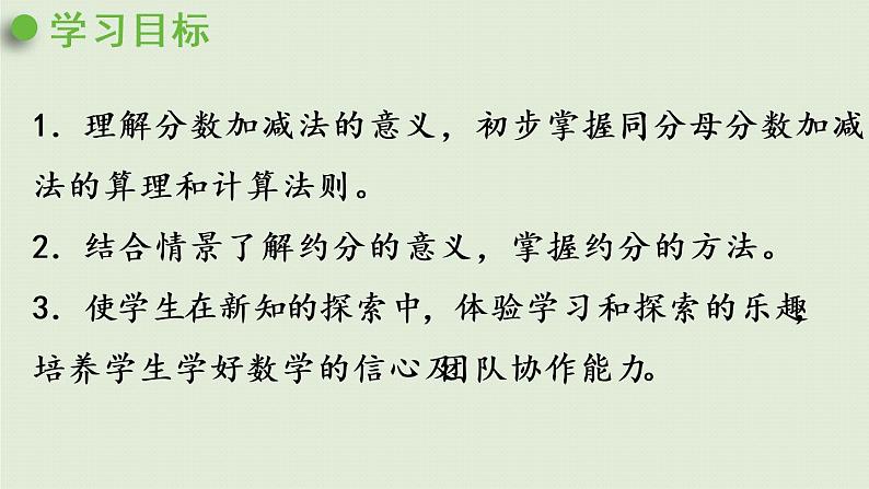 数学青岛五(下)课件 三 剪纸中的数学—分数加减法(一)第2课时 同分母分数加减法第2页