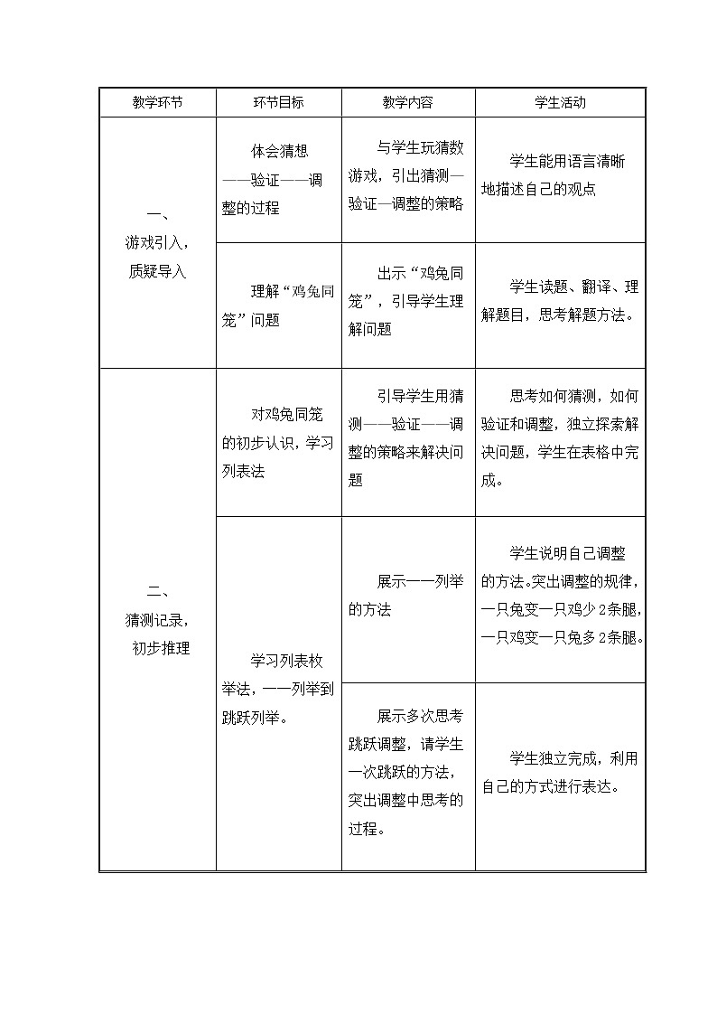 人教版数学四年级下册鸡兔同笼教案设计03