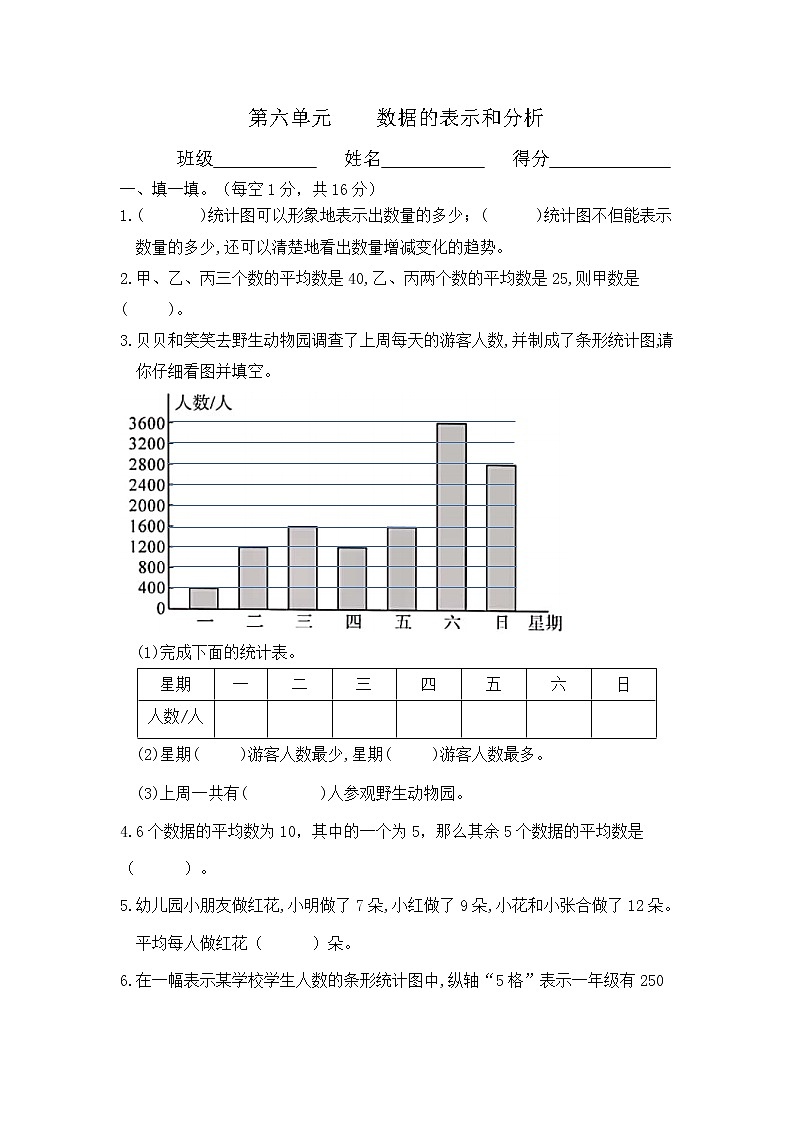 北師大版數(shù)學四年級下冊第六單元達標測試卷(含答案)第1頁