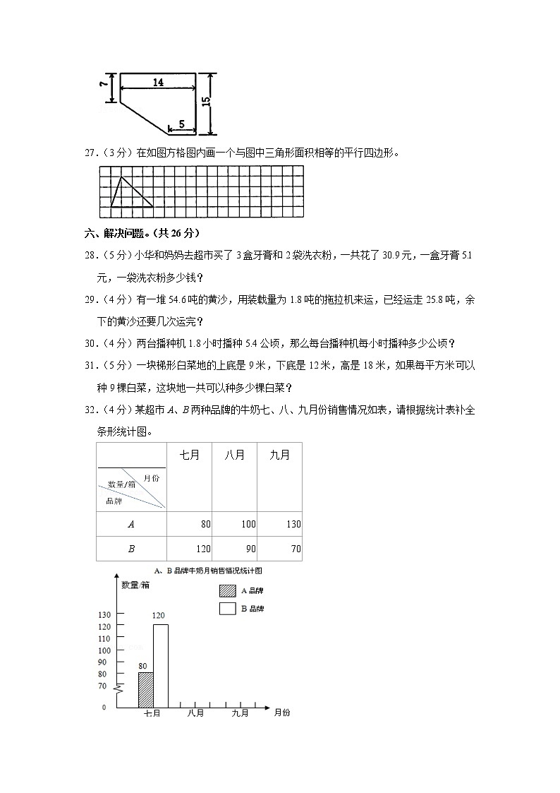 2021-2022学年贵州省毕节市大方县东关教管中心五年级(上)期末数学试卷第3页