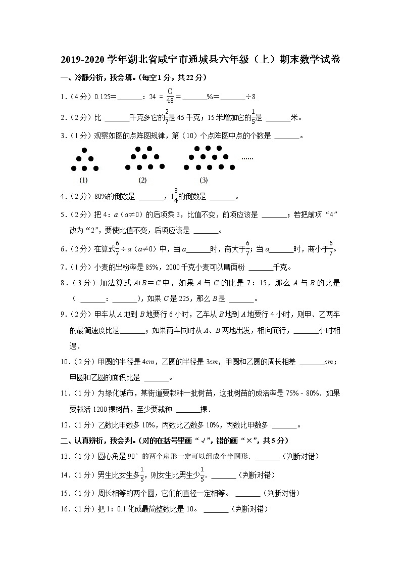 2019-2020學(xué)年湖北省咸寧市通城縣六年級（上）期末數(shù)學(xué)試卷第1頁