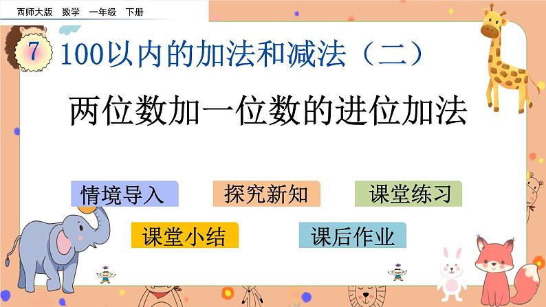7.1《 两位数加一位数的进位加法》课件第1页