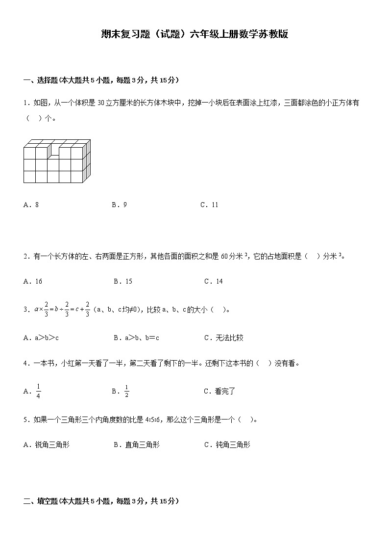 期末复习题(试题)六年级上册数学苏教版第1页