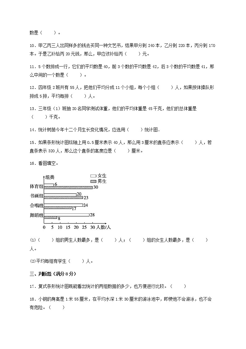 【易错笔记】第八单元 平均数与条形统计图-四年级数学下册易错点汇总及优选易错题A卷 人教版(含答案)第3页