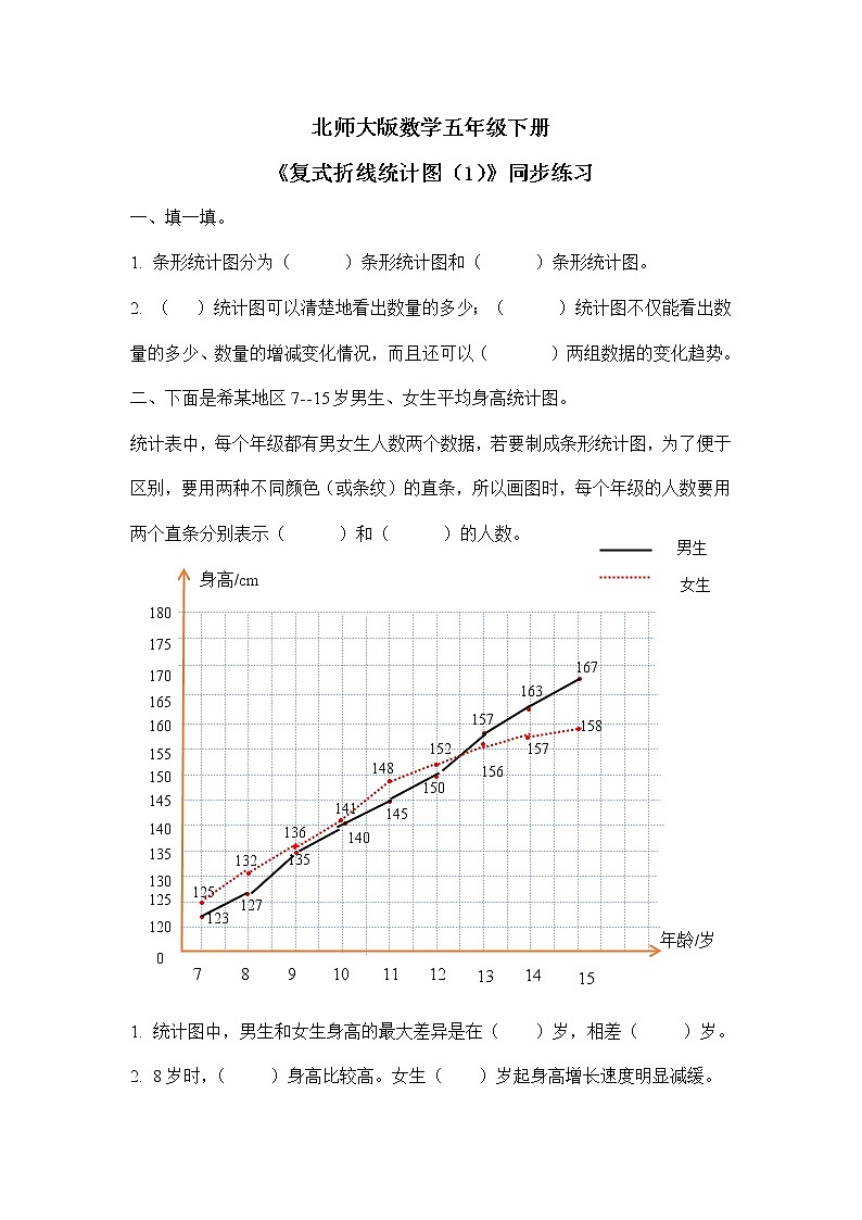 北师大版五下8.2《复式折线统计图》同步练习第1页