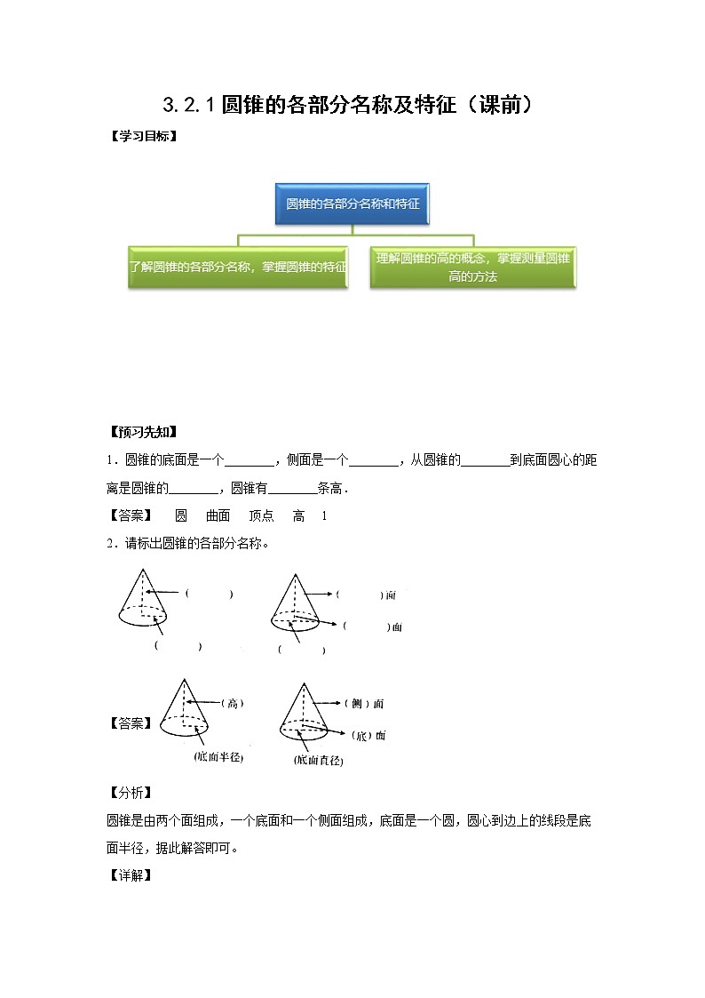 3.2.1圆锥的各部分名称及特征(课前)-【课前●课中●课后】小学数学六年级下册人教版 试卷01
