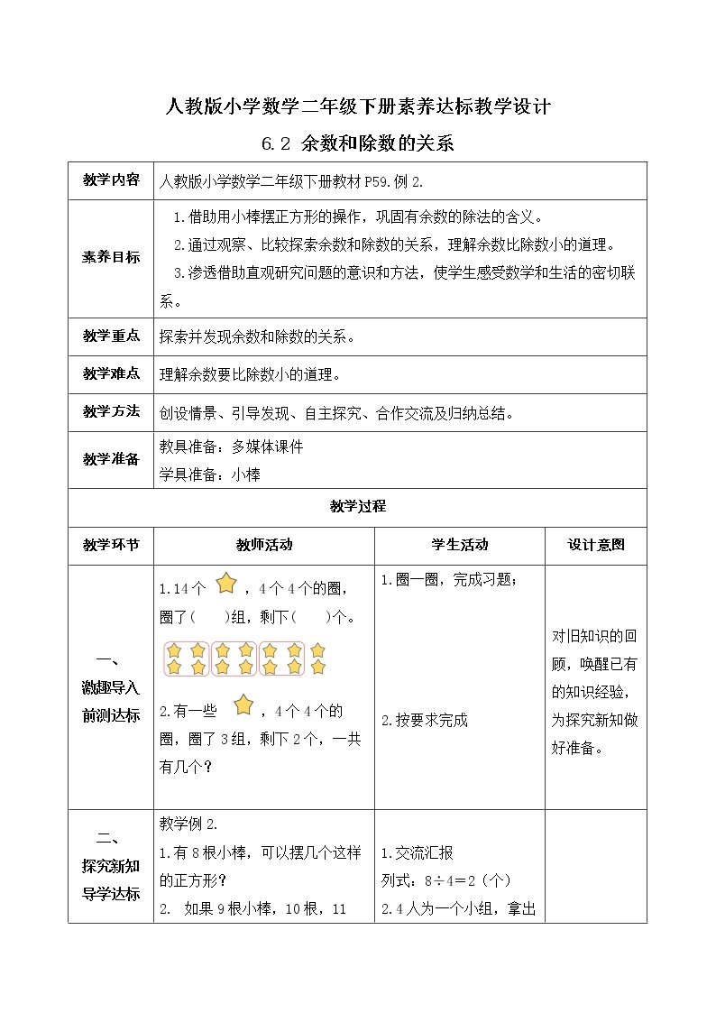 2023春人教版小学数学二年级下册备课资源包-6.2《余数和除数的关系（例2）》 课件教案练习01