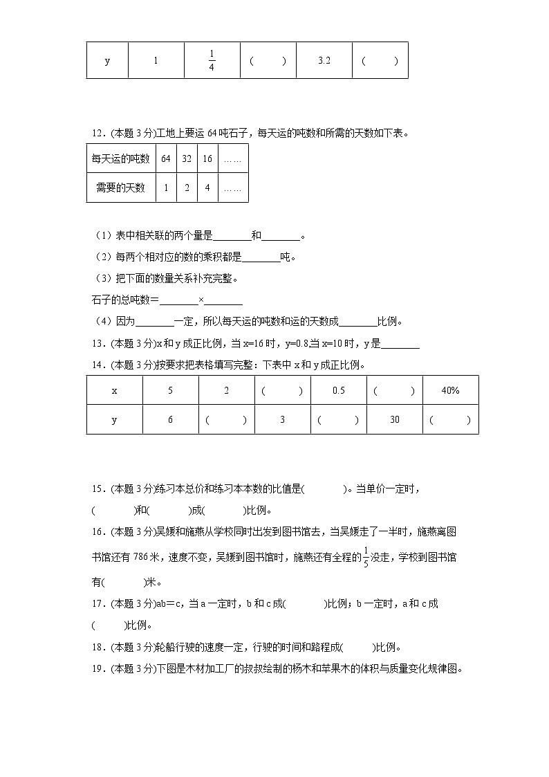 3.2正比例寒假预习自测西师大版数学六年级下册第3页