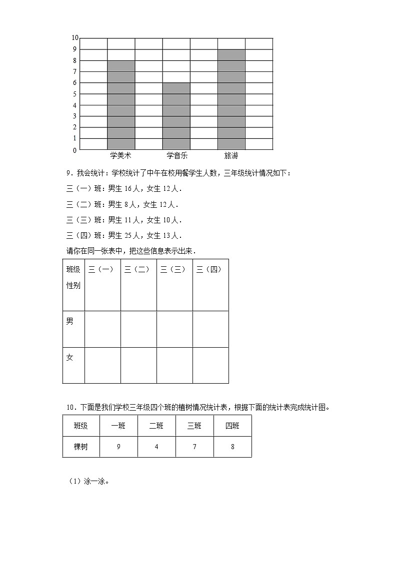 8.谁长的快寒假预习自测青岛版数学三年级下册第3页