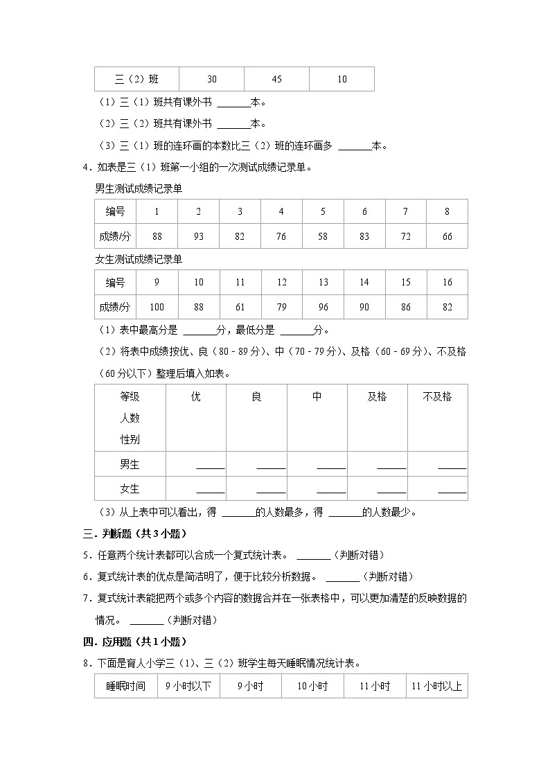 (进阶篇) 人教版小学数学三年级下册同步分层作业3.1复式统计表第2页