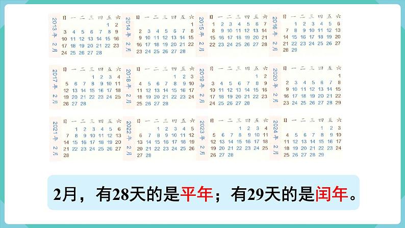 人教版三年级数学下册课件 第6单元 第2课时 认识平年和闰年第4页