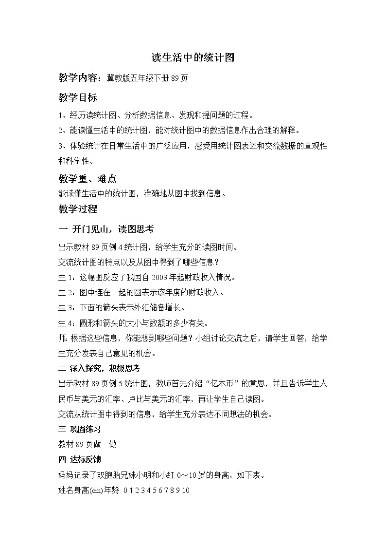 七 折线统计图 第4课时 读生活中的统计图教案第1页