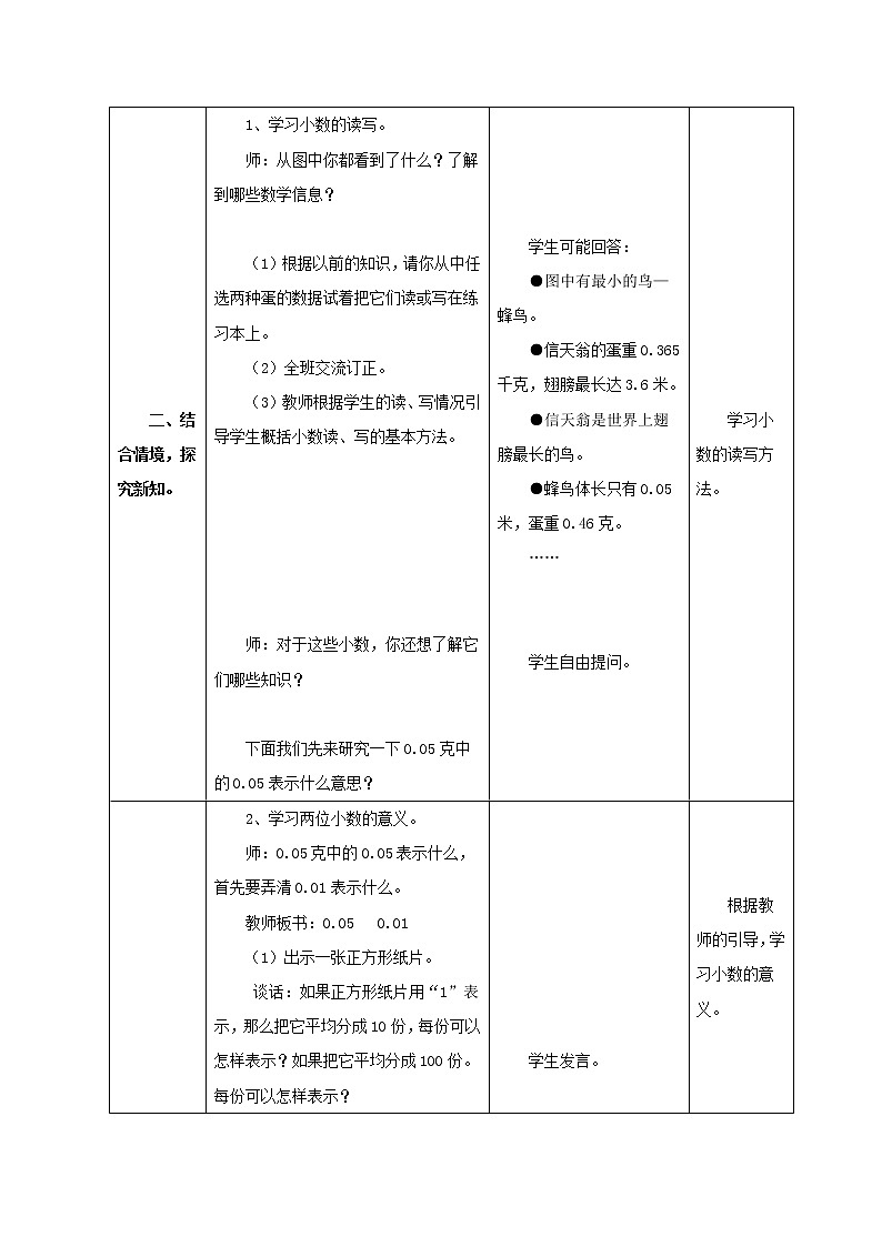 第5单元:动物世界1《小数的意义(信息窗1)》教学设计第2页