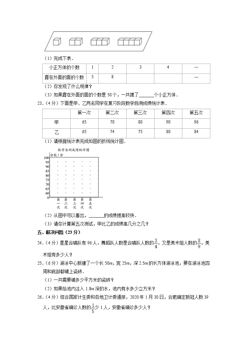 山西省运城市临猗县2019-2020学年五年级下学期期末数学试卷第3页