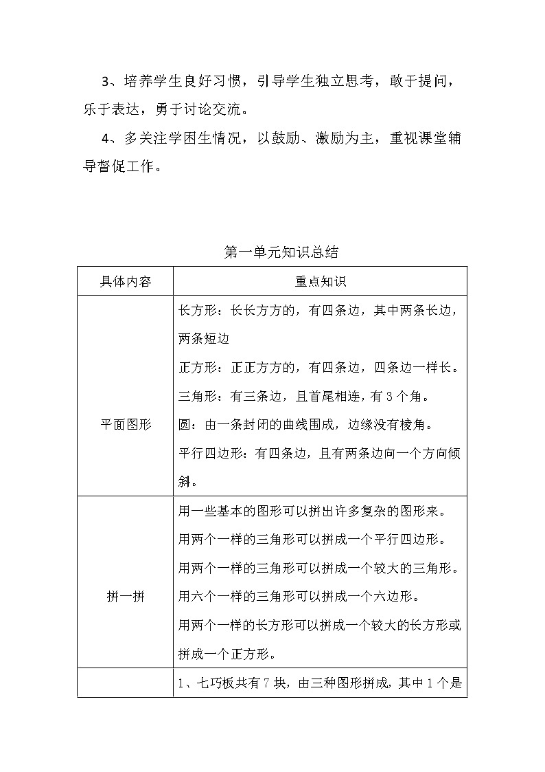 一年级下册数学人教版 单元总结和教学计划(素材)第3页