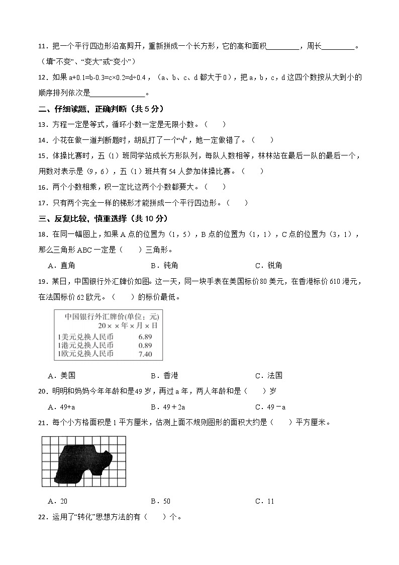 河南省南阳市方城县2022-2023学年五年级上学期数学期末试卷第2页