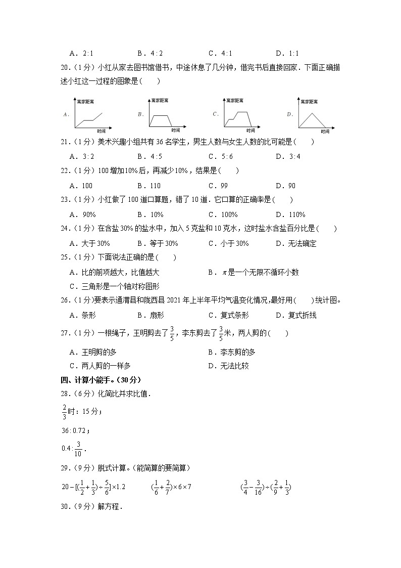 甘肅省定西市通渭縣2021-2022學(xué)年六年級(jí)上學(xué)期期末數(shù)學(xué)試卷第2頁(yè)