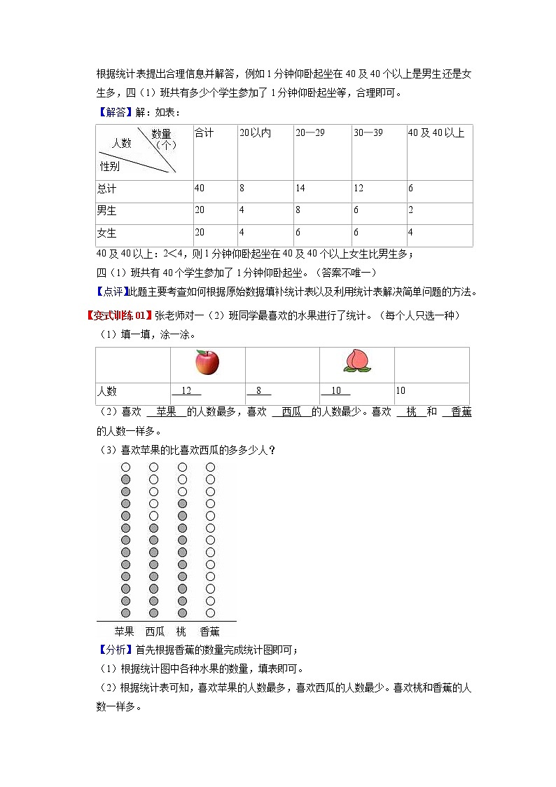 第八单元 数据的收集和整理(一)——2022-2023学年二年级下册数学苏教版知识点总结+练习学案(教师版+学生版)02