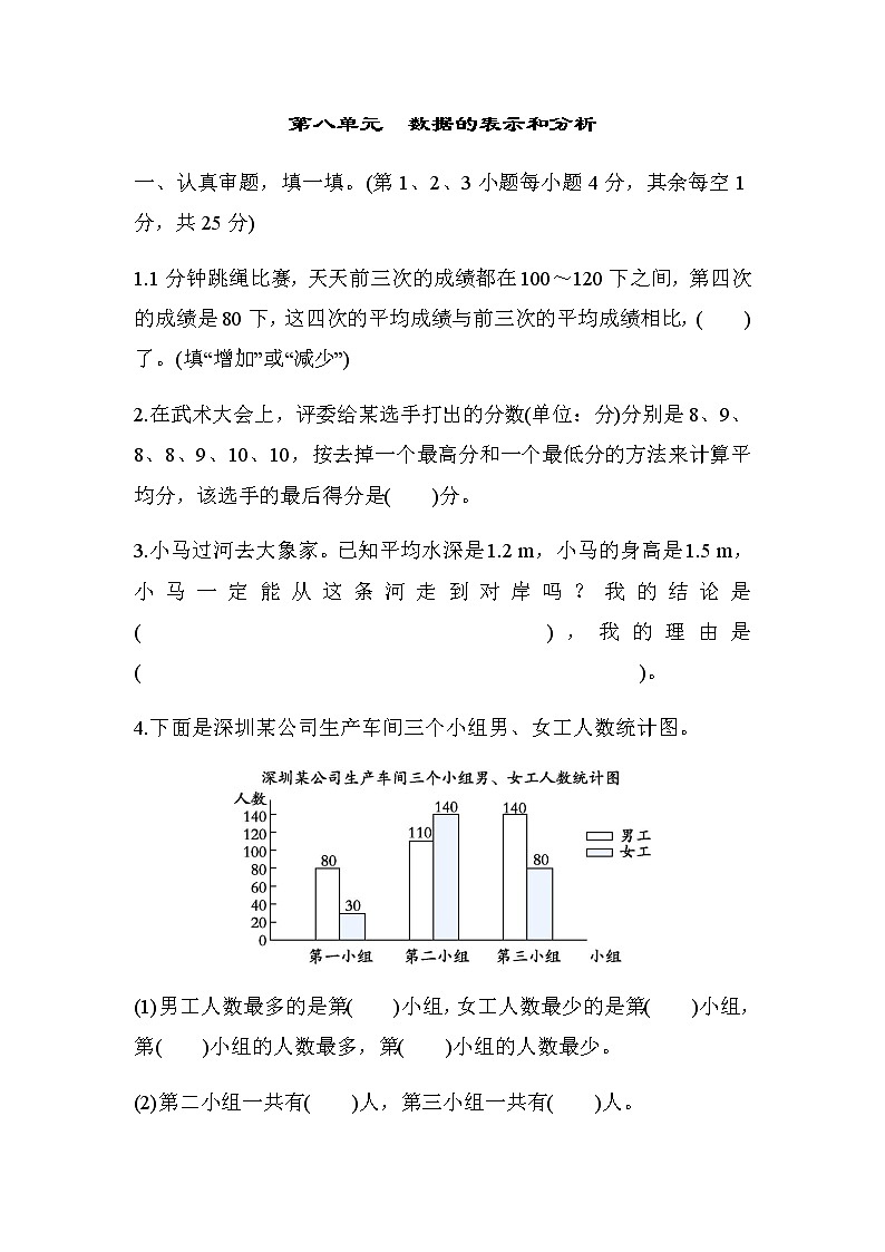 北师大版五年级数学下册综合素质评价第八单元数据的表示和分析含答案第1页