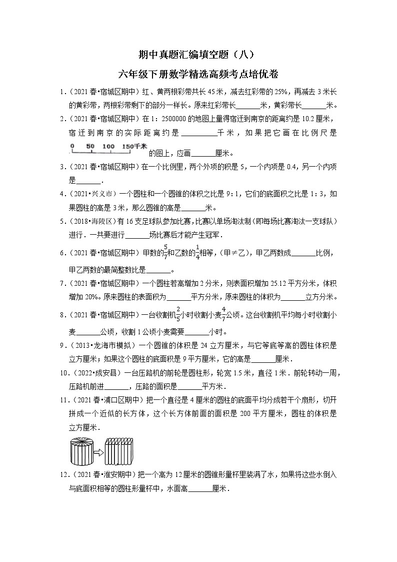 【备考2023期中】期中真题汇编填空题(八)-六年级下册数学精选高频考点培优卷第1页