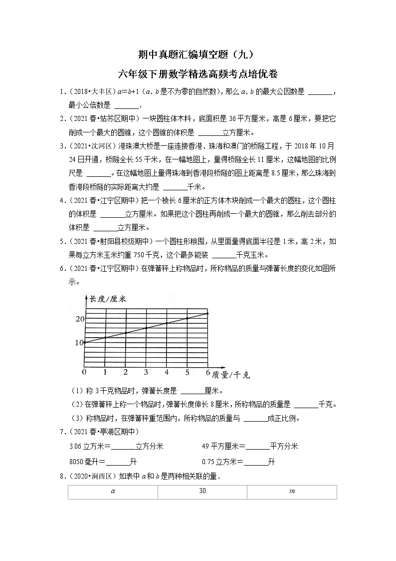 【备考2023期中】期中真题汇编填空题(九)-六年级下册数学精选高频考点培优卷第1页