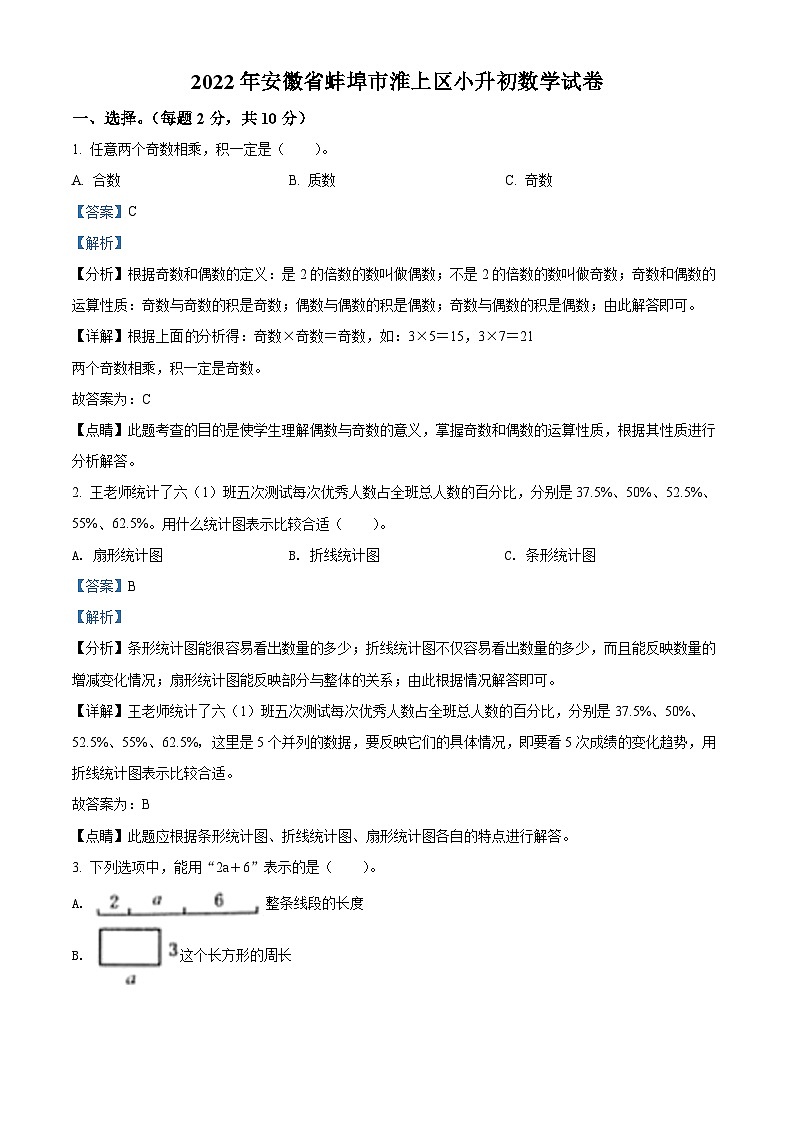 【小升初真题卷】安徽省蚌埠市淮上区2022年苏教版小升初考试数学试卷(原卷版+解析版)01