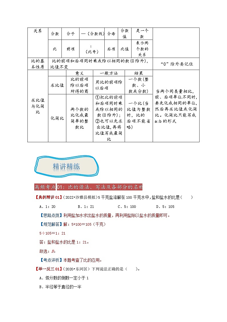 专题09《比的认识》 ——2022-2023学年小学数学六年级下册小升初全国通用版专题复习讲义(原卷版)第2页