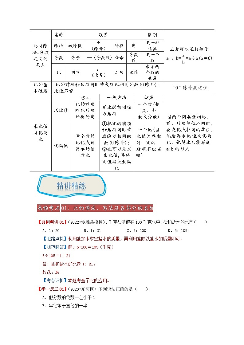 专题09《比的认识》 ——2022-2023学年小学数学六年级下册小升初全国通用版专题复习讲义(解析版)第2页