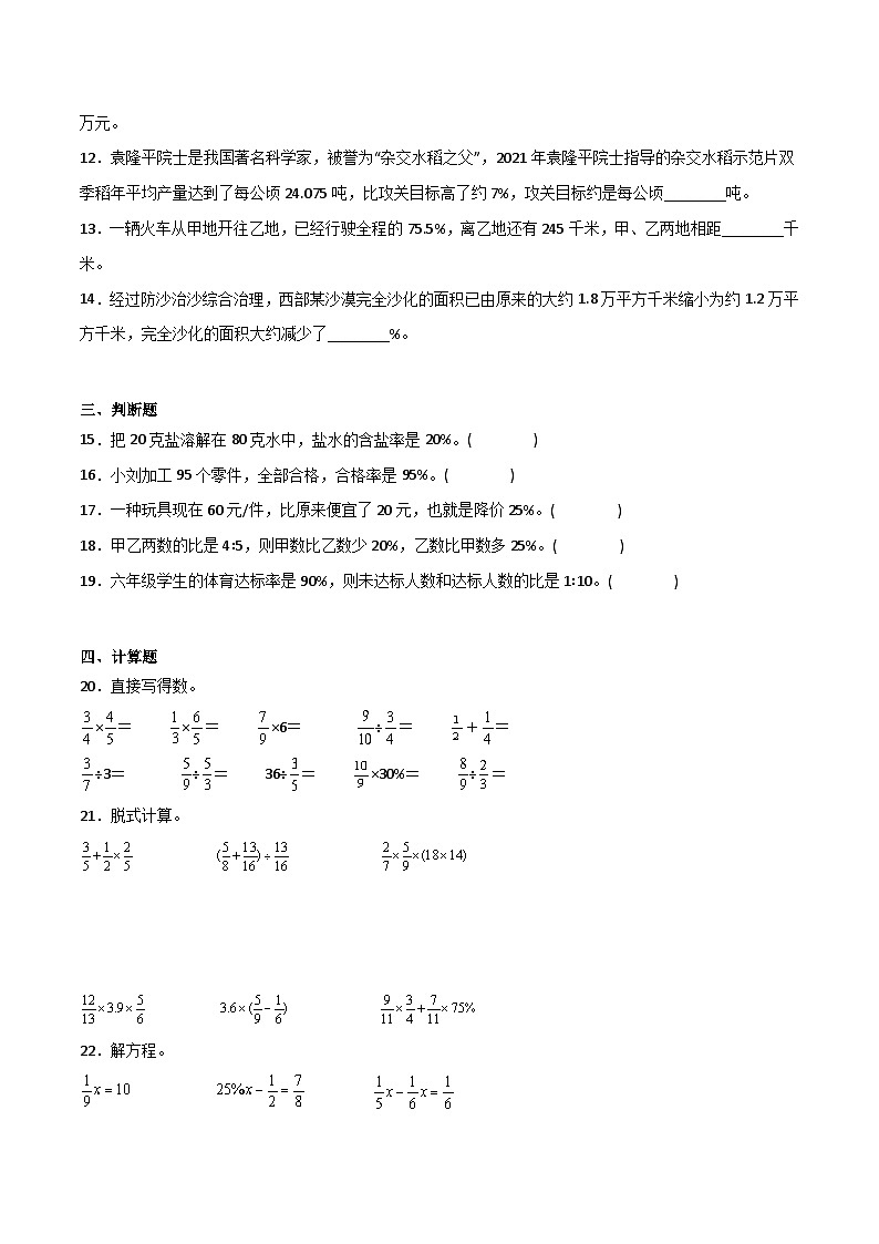 小学数学六年级下册小升初人教版专题特训:百分数的运用(含答案)学案第2页