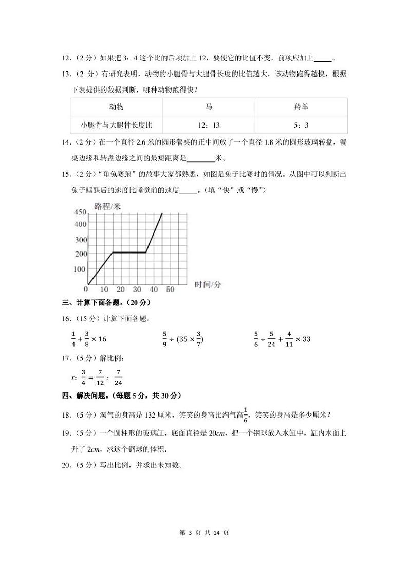 2022年河南省商丘市夏邑县小升初数学试卷及答案解析第3页