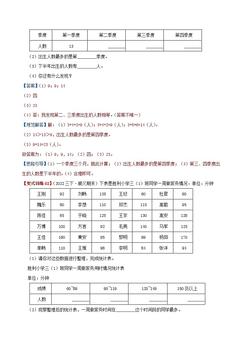 第七单元《数据的整理与表示》(原卷版+解析版)——【期末复习】2022-2023学年三年级下册数学单元复习知识点+练习学案(北师大版)03