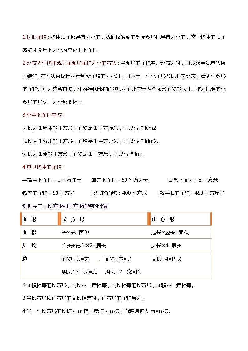 【期末复习】第五单元《面积》——小学数学人教版三年级下册单元知识梳理+练习(原卷版+解析版)02