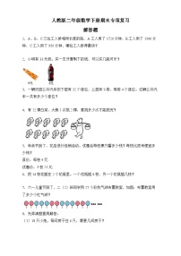 人教版二年级数学下册期末专项复习：解答题（有答案）