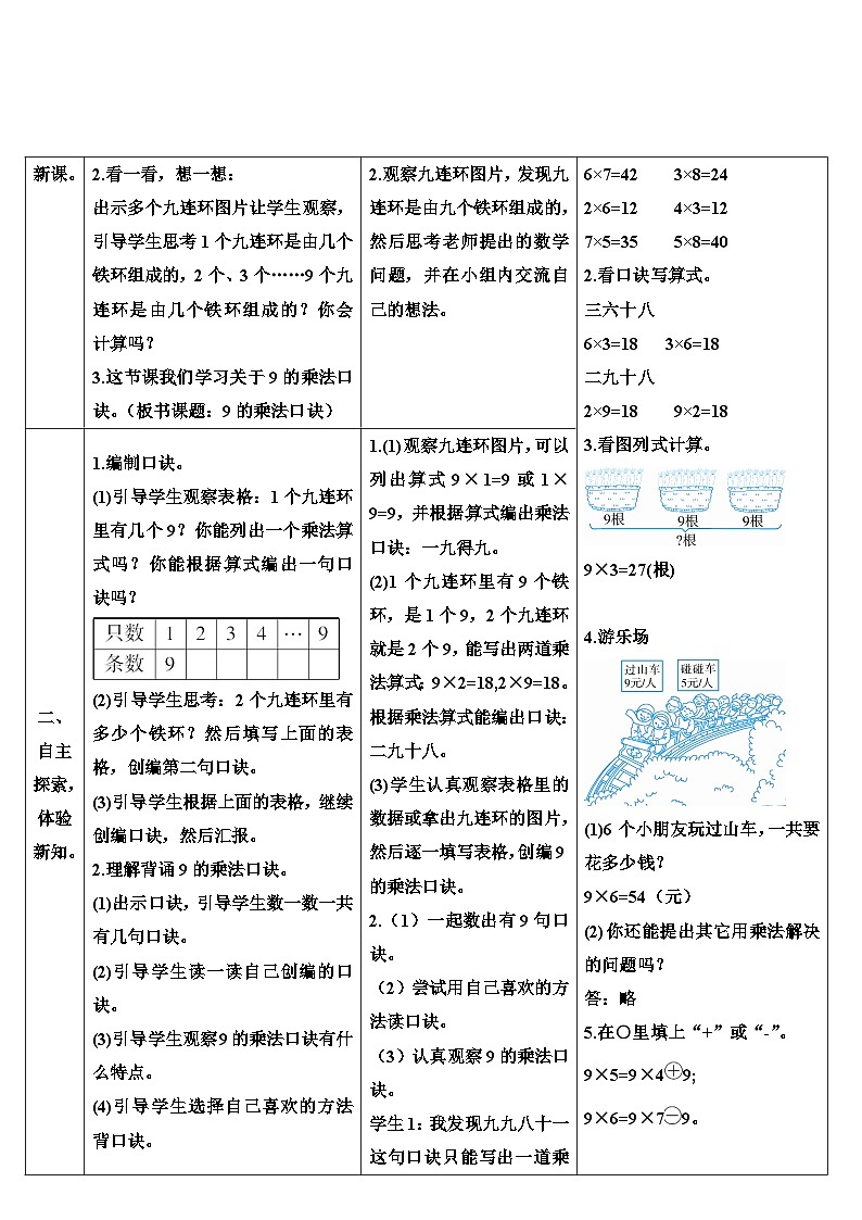 人教版数学2年级上册 6 表内乘法(二) 第4课时 9的乘法口诀 PPT课件+教案+导学案02