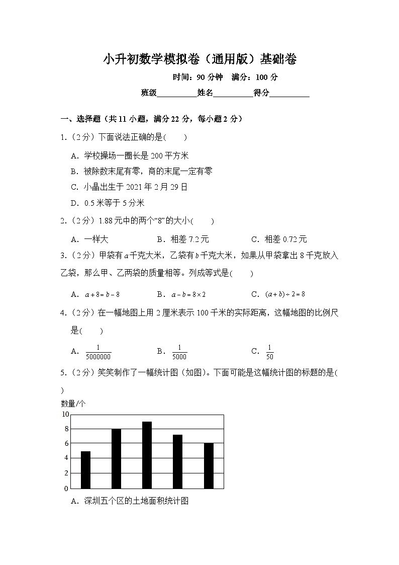 小升初数学模拟卷(通用版)基础卷01第1页