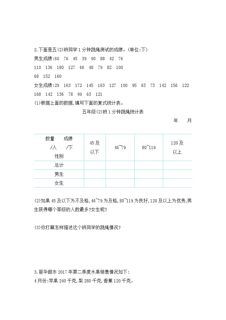 【★★】5年级数学苏教版上册课时练第6单元《统计表和条形统计图(二)》第2页